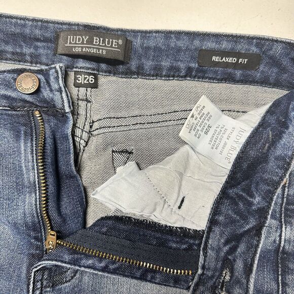 Judy Blue Jeans 3 26 Relaxed Shelley High Rise Slim Straight Blue Denim Distress - Picture 9 of 12